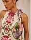 economico Tank Tops &amp; Camis-Floral Stand Collar Shirred Satin Top
