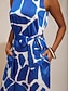 cheap Maxi Dresses-Geometric Color Block Satin Maxi Dress