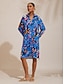 economico Abiti midi-Abstract Satin Floral Straight Shirt Dress