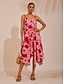 cheap Maxi Dresses-Pink Floral A Line Cotton Cami Dress