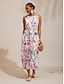 cheap Maxi Dresses-Abstract Floral Satin Maxi Dress