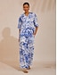 economico bluse-camicetta blu leggera effetto lino St Barth Blooms