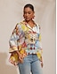 cheap Blouses-Scenic Floral Chiffon Dolman Short Shirt