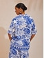 economico bluse-camicetta blu leggera effetto lino St Barth Blooms
