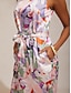 cheap Maxi Dresses-Abstract Floral Satin Maxi Dress