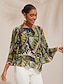 abordables blouses-Butterfly Color Block Loose Chiffon Top