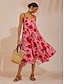 cheap Maxi Dresses-Pink Floral A Line Cotton Cami Dress