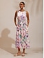 cheap Maxi Dresses-Abstract Floral Satin Maxi Dress