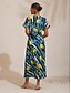 abordables Vestidos Maxi-Stripe Lemon Pattern Waist Cinching Satin Maxi Dress