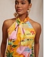 abordables Tank Tops &amp; Camis-Satin Floral Print Halter Top