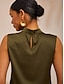 economico Tank Tops &amp; Camis-Satin Stand Collar Sleeveless Top