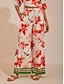 cheap Pants-Color block Floral Satin Wide leg Pants