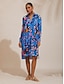 economico Abiti midi-Abstract Satin Floral Straight Shirt Dress