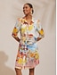 abordables Robes Midi-Scenic Floral Print Satin Shirt Dress