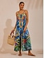 abordables combinaisons-Satin Feather Print Jungle Cami Jumpsuit