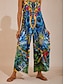 abordables combinaisons-Satin Feather Print Jungle Cami Jumpsuit