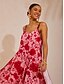 cheap Maxi Dresses-Pink Floral A Line Cotton Cami Dress