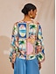 cheap Blouses-Summer Escape Geometric  Dolman Sleeve Satin Top