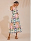 cheap Maxi Dresses-Summer Escape Geometric Waist-cinching Satin Maxi Dress