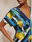 abordables Vestidos Maxi-Stripe Lemon Pattern Waist Cinching Satin Maxi Dress