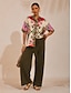 cheap Blouses-Hawaii Palm Airy Linen Look Floral Shirt