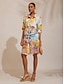 abordables Robes Midi-Scenic Floral Print Satin Shirt Dress