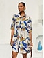 economico Abiti midi-Abstract Floral Satin Straight Shirt Dress