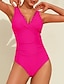cheap One Pieces-Triangle V Neck Petal Border Swimsuit