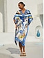 cheap Maxi Dresses-Ocean Blue Orchid Silky Satin Kaftan