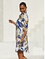 economico Abiti midi-Abstract Floral Satin Straight Shirt Dress