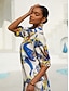 economico Abiti midi-Abstract Floral Satin Straight Shirt Dress