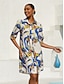 economico Abiti midi-Abstract Floral Satin Straight Shirt Dress