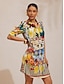 cheap Midi Dresses-Santorini Summer Silky Scenic Floral Shirt Dress