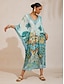 cheap Maxi Dresses-Balearic Islands Blue Flowy chiffon Dolman Sleeve Maxi Dress