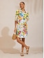 cheap Midi Dresses-Holiday Citrus Garden Silky Satin Straight Shirt Dress