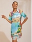 cheap Midi Dresses-Mallorca Blossom Silky Satin Straight Shirt Dress