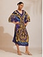 cheap Maxi Dresses-Midnight Blue Baroque Flowy Chiffon Dolman Sleeve Maxi Dress