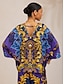 cheap Blouses-Midnight Blue Baroque Silky Satin Dolman Sleeve Top