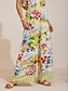 cheap Pants-Holiday Citrus Garden Airy Linen Look Wide Leg Pants
