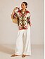 abordables blouses-Chemise à fleurs hawaïenne en lin léger effet palmier