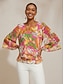cheap Blouses-Wild Hibiscus Dream Flowy Chiffon Layered Top
