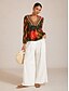 abordables Sale-Women's Elegant Floral Print V Neck Puff Sleeve Vacation Shirt