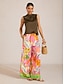 cheap Pants-Wild Hibiscus Dream Silky Satin Wide Leg Pants