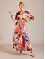 cheap Maxi Dresses-Sunset Bloom Reverie Silky Satin Floral Maxi Dress