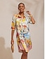 cheap Midi Dresses-Santorini Summer Silky Scenic Floral Shirt Dress