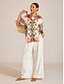 cheap Blouses-Hawaii Palm Airy Linen Look Floral Shirt