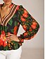 abordables Sale-Women's Elegant Floral Print V Neck Puff Sleeve Vacation Shirt