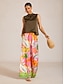 cheap Pants-Wild Hibiscus Dream Silky Satin Wide Leg Pants