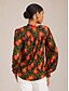 abordables Sale-Women's Elegant Floral Print V Neck Puff Sleeve Vacation Shirt
