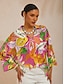 cheap Blouses-Wild Hibiscus Dream Silky Satin Dolman Sleeve Top